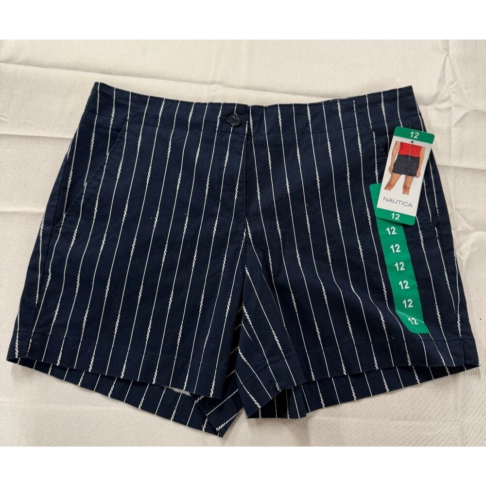 Nautica Women's Mid-Rise Twill Short, Navy Blue  & White NEW Size 12 Preppy